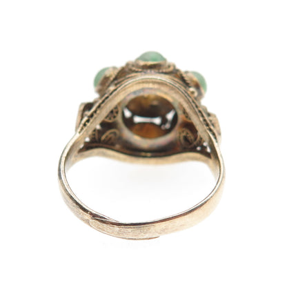 925 Sterling Gold Plated Antique China Real Jade Adjustable Ring Size 6.75