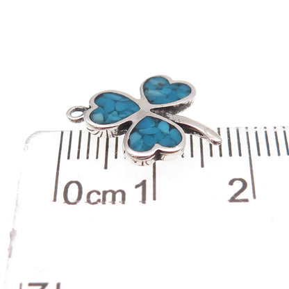 Tommy Long Navajo Old Pawn 925 Sterling Vintage Turquoise Inlay Clover Pendant