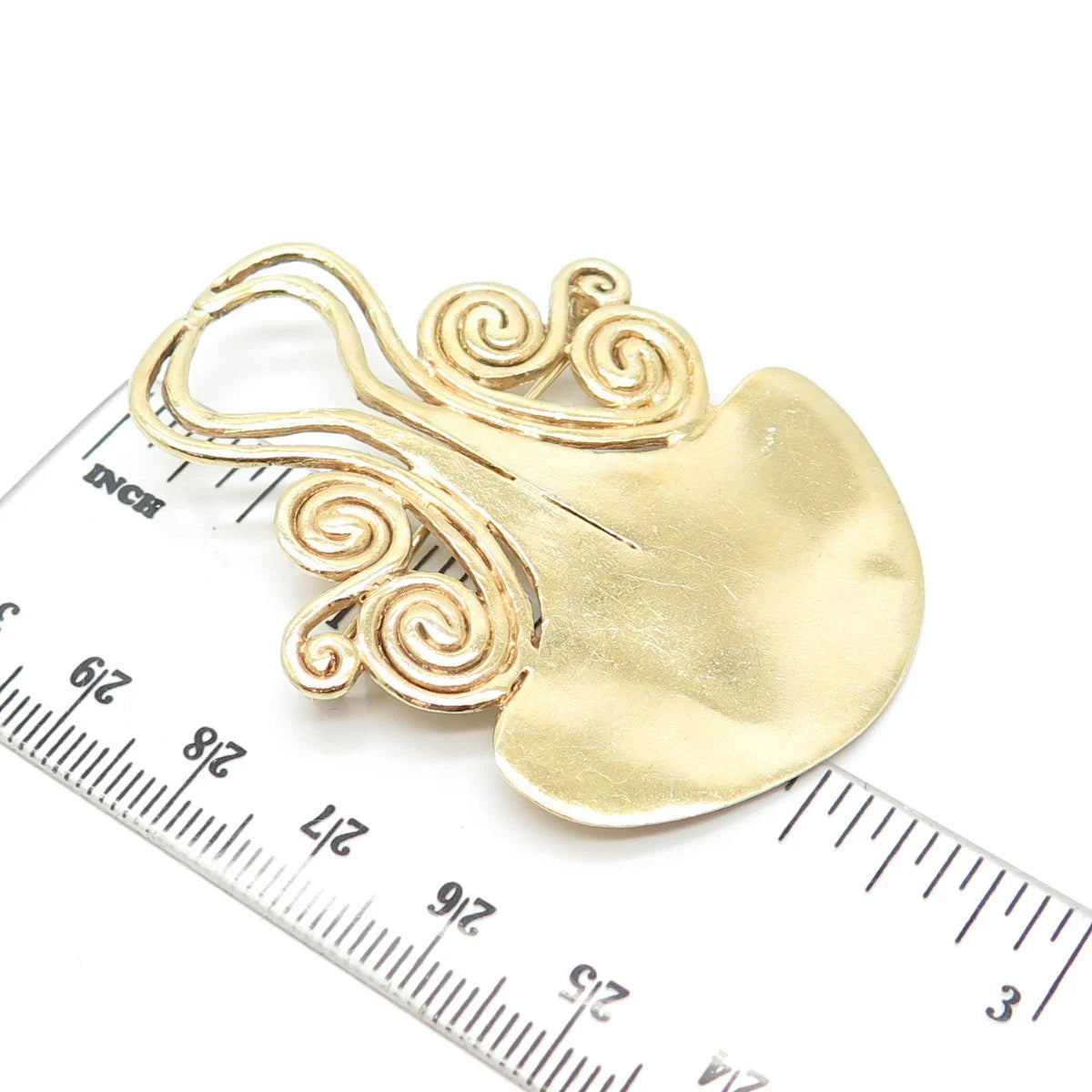 925 Sterling Silver Gold Plated Vintage Swirl Pin Brooch