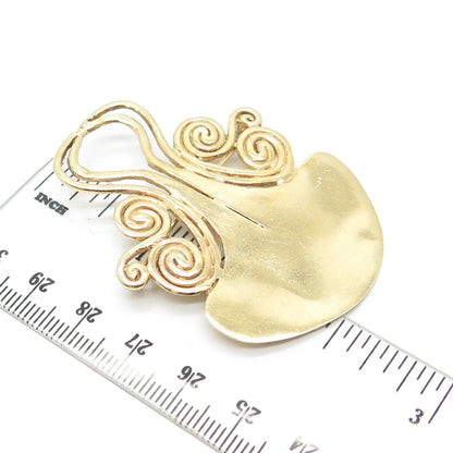 925 Sterling Silver Gold Plated Vintage Swirl Pin Brooch