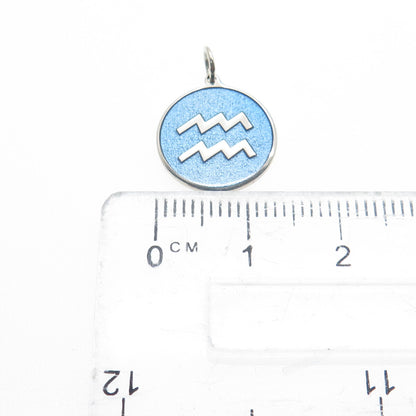 925 Sterling Silver Blue Enamel Aquarius Zodiac Sign Minimalist Charm Pendant