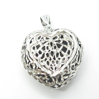 925 Sterling Silver Vintage Ornate Puffy Heart Pendant