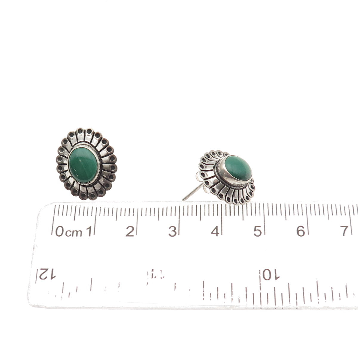 Old Pawn 925 Sterling Silver Vintage Southwestern Malachite Concho Stud Earrings