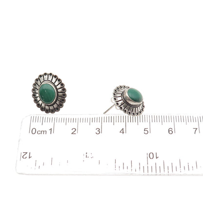 Old Pawn 925 Sterling Silver Vintage Southwestern Malachite Concho Stud Earrings