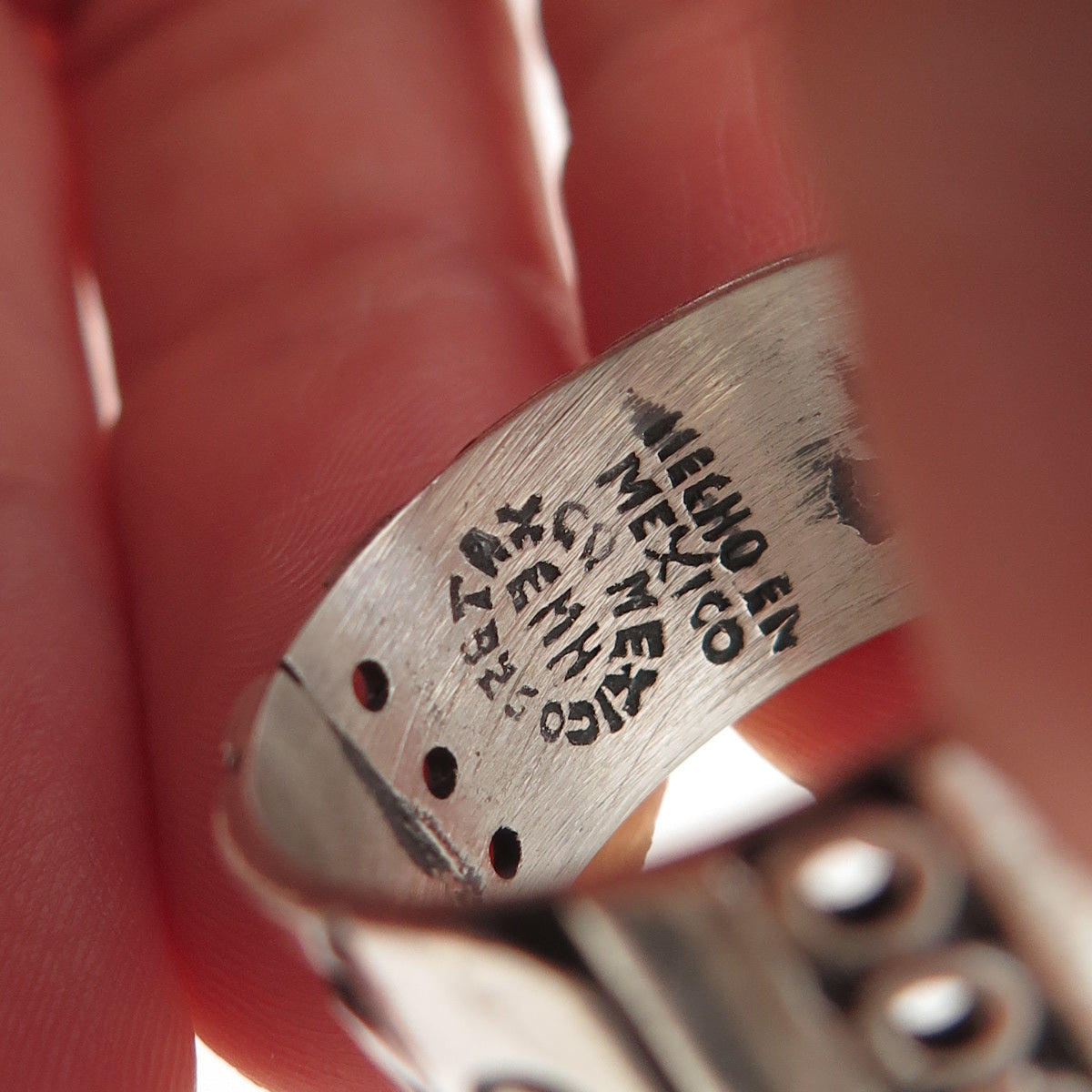 925 Sterling Silver Vintage Mexico Aztec Oxidized Wide Band Ring Size 12.25