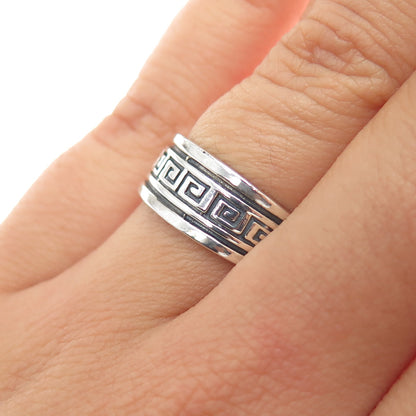 925 Sterling Silver Vintage Greek Key Oxidized Ring Size 7