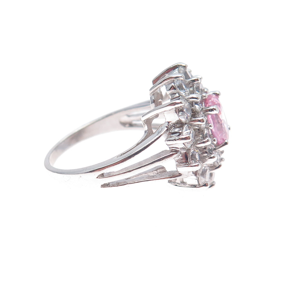 925 Sterling Silver Oval-Cut Pink & Round-Cut White C Z Ring Size 7
