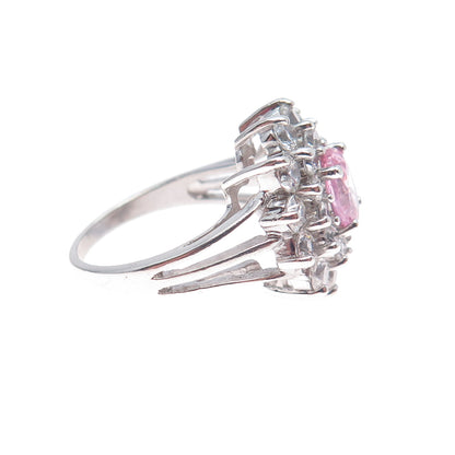 925 Sterling Silver Oval-Cut Pink & Round-Cut White C Z Ring Size 7