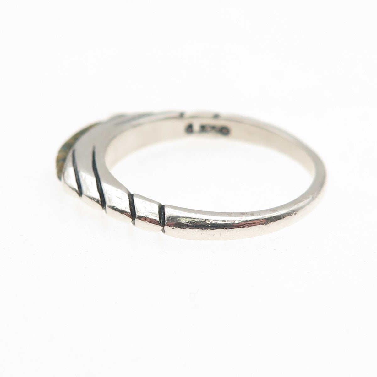 CAROLYN POLLACK 925 Sterling Vintage Real Turquoise Inlay Stackable Ring Size 7