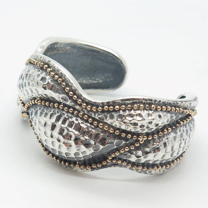 925 Sterling Silver 2-Tone Vintage Haggai Hammered Adjustable Cuff Bracelet 7"