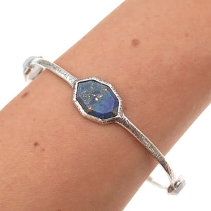 Silpada Sterling Silver Vintage Chalcedony Lapis Starry Night Bangle Bracelet 8"