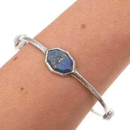 Silpada Sterling Silver Vintage Chalcedony Lapis Starry Night Bangle Bracelet 8"