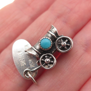 Maisels Indian Post 925 Sterling Vintage Turquoise Wagon 3D Mini Charm Pendant