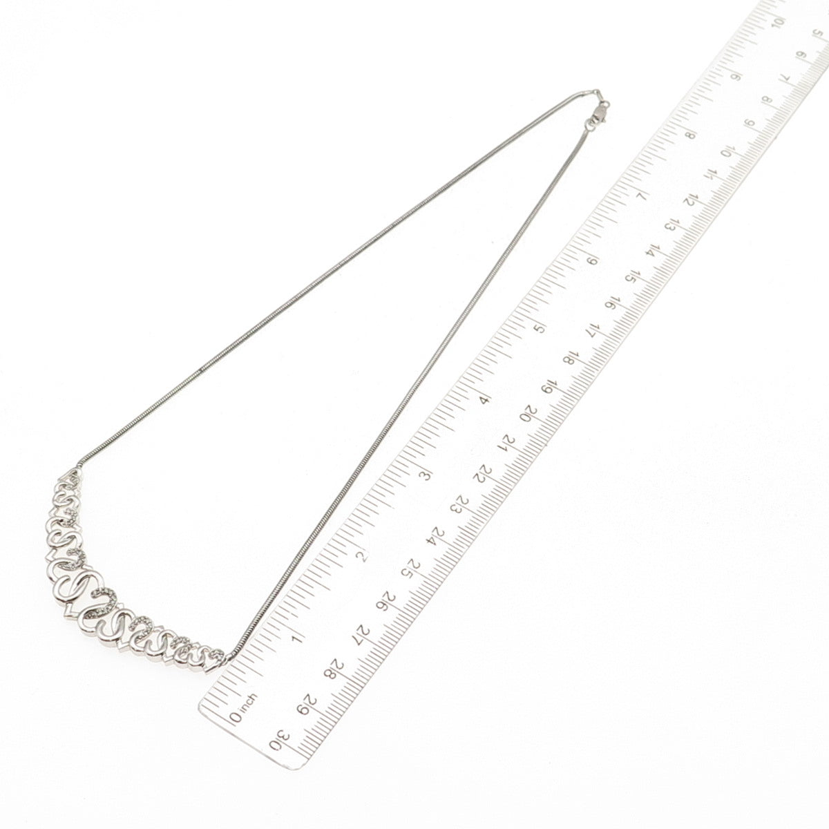 HN Heng Ngai 925 Sterling Silver Real Diamond Heart Snake Chain Necklace 18"