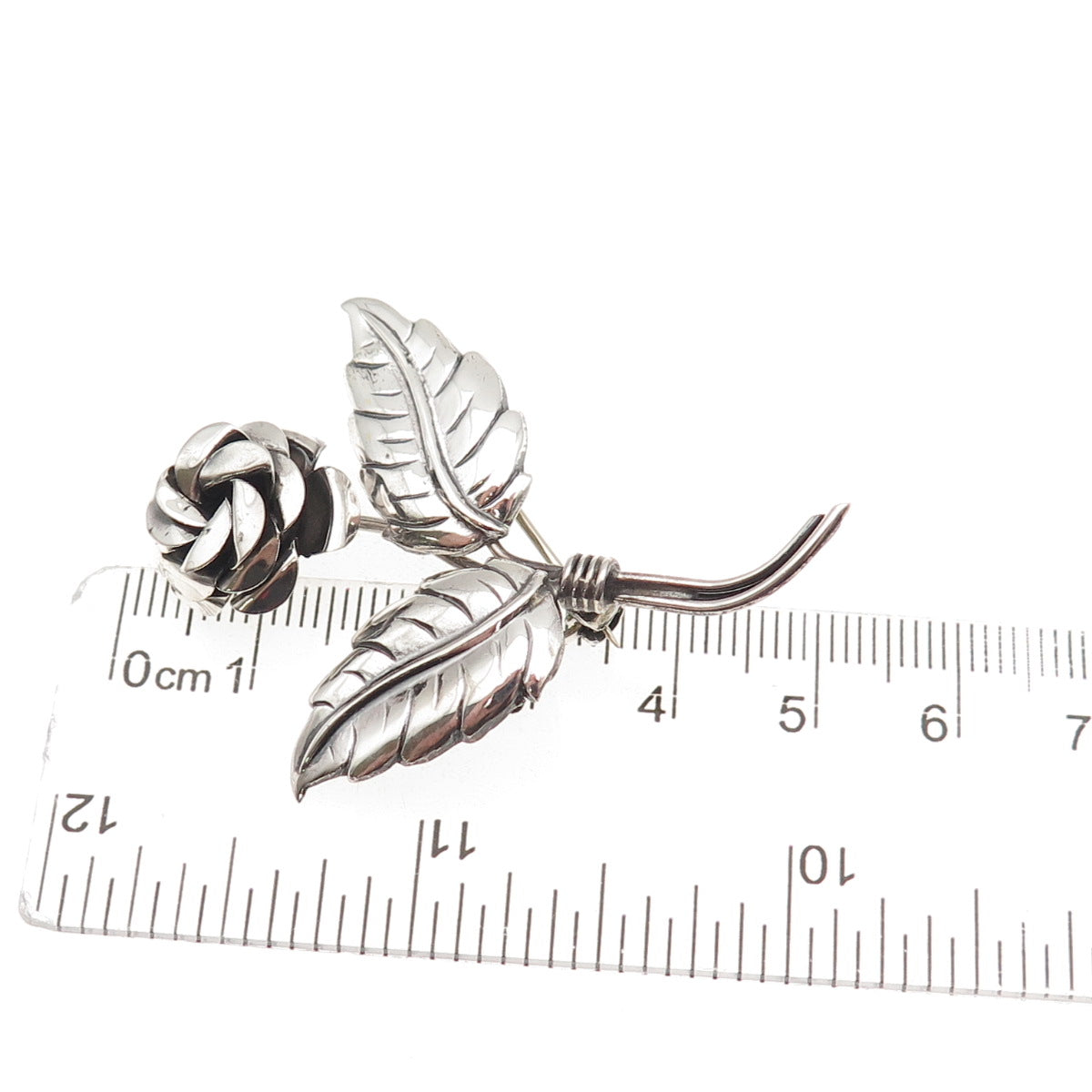 Lang 925 Sterling Silver Vintage Rose Flower Oxidized Pin Brooch