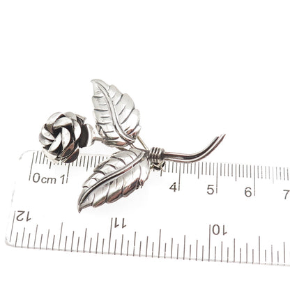 Lang 925 Sterling Silver Vintage Rose Flower Oxidized Pin Brooch