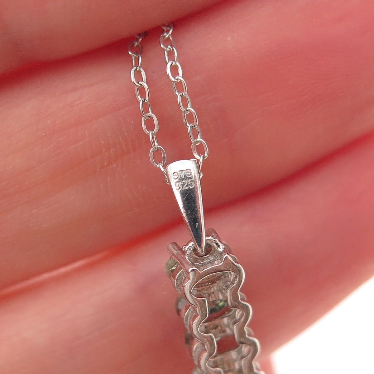 Chuck Clemency 925 Sterling Silver Real Green Amethyst Cable Chain Necklace 20"