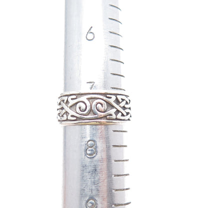 925 Sterling Silver Vintage Celtic Knot Oxidized Band Ring Size 7.25