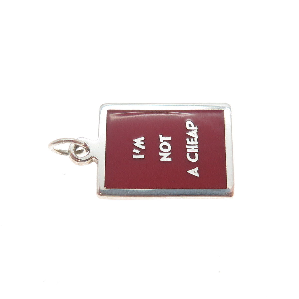 925 Sterling Silver Red Enamel I'm Not A Cheap Minimalist Charm Pendant