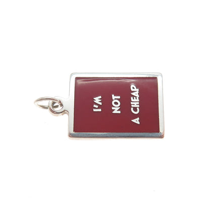 925 Sterling Silver Red Enamel I'm Not A Cheap Minimalist Charm Pendant