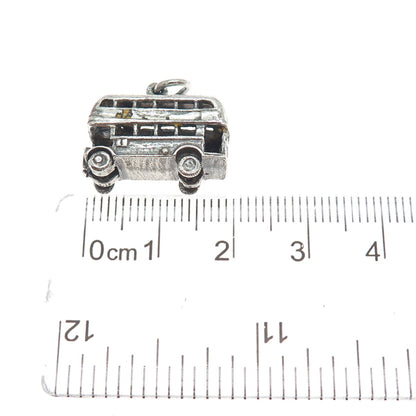 925 Sterling Silver Vintage Enamel London Bus Oxidized Mini 3D Movable Pendant