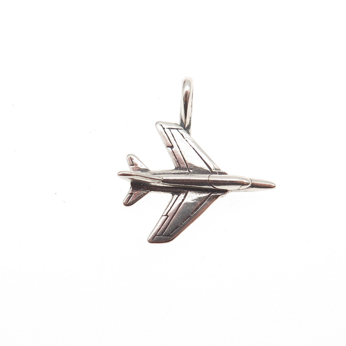925 Sterling Silver Vintage IFS Jet Fighter Oxidized 3D Mini Charm Pendant