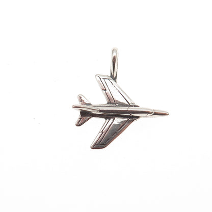 925 Sterling Silver Vintage IFS Jet Fighter Oxidized 3D Mini Charm Pendant