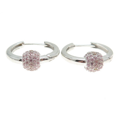 925 Sterling Silver Pink C Z Huggie Earrings