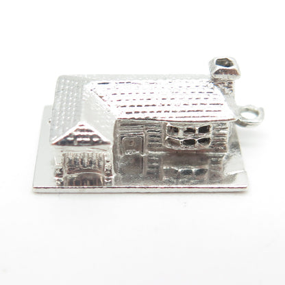 925 Sterling Silver Antique Art Deco Ranch House 3D Charm Pendant
