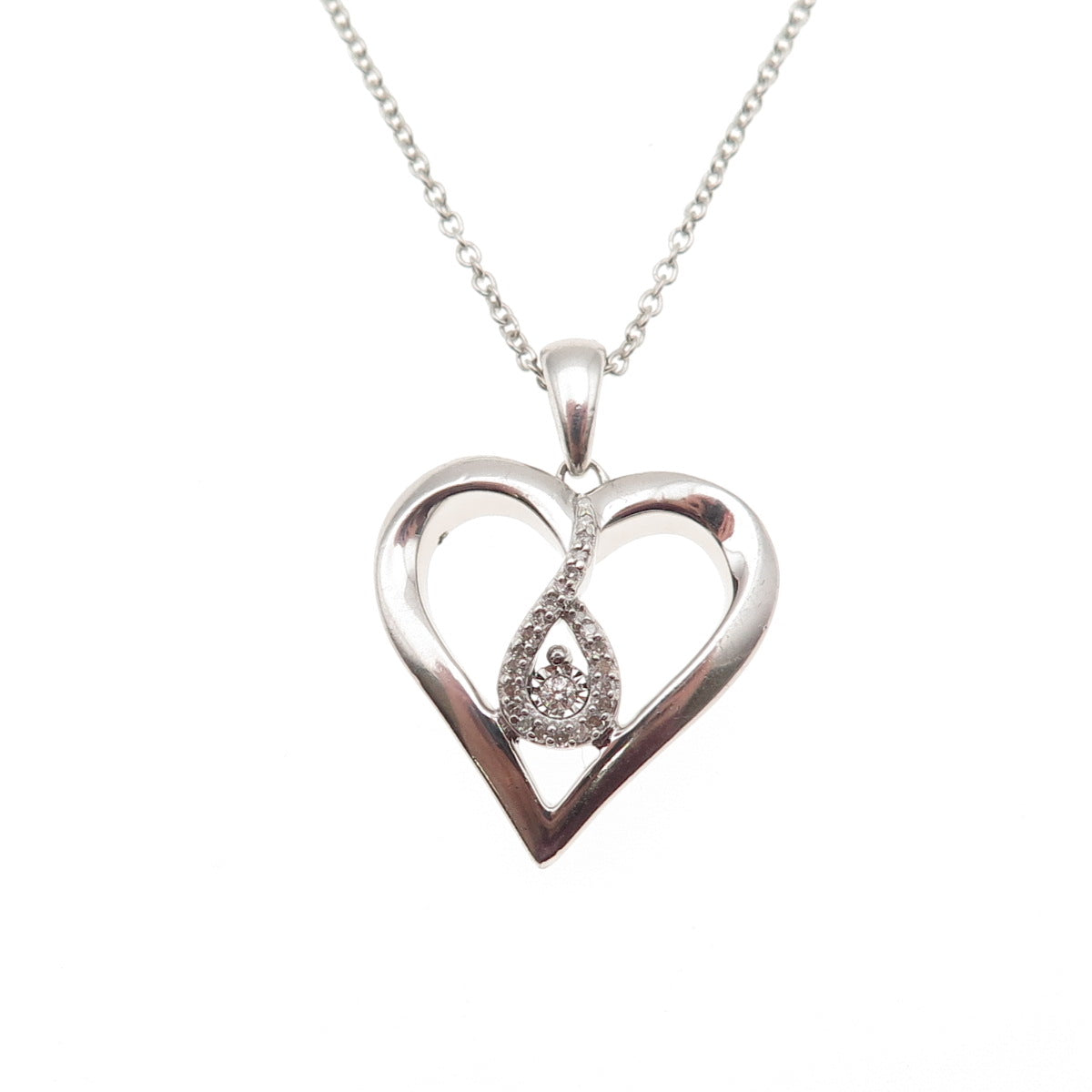 Jane Seymour 925 Sterling Silver Real Diamond Heart Cable Chain Necklace 18"