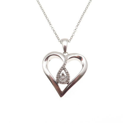 Jane Seymour 925 Sterling Silver Real Diamond Heart Cable Chain Necklace 18"