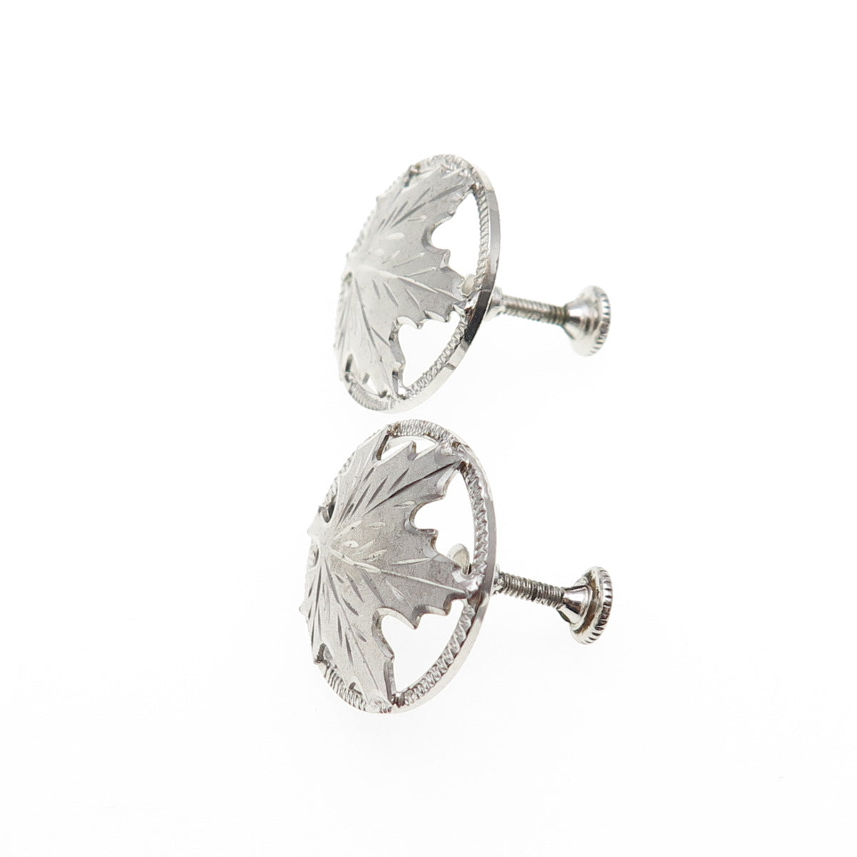 925 Sterling Silver Antique Art Deco Maple Leaf Screw Back Earrings