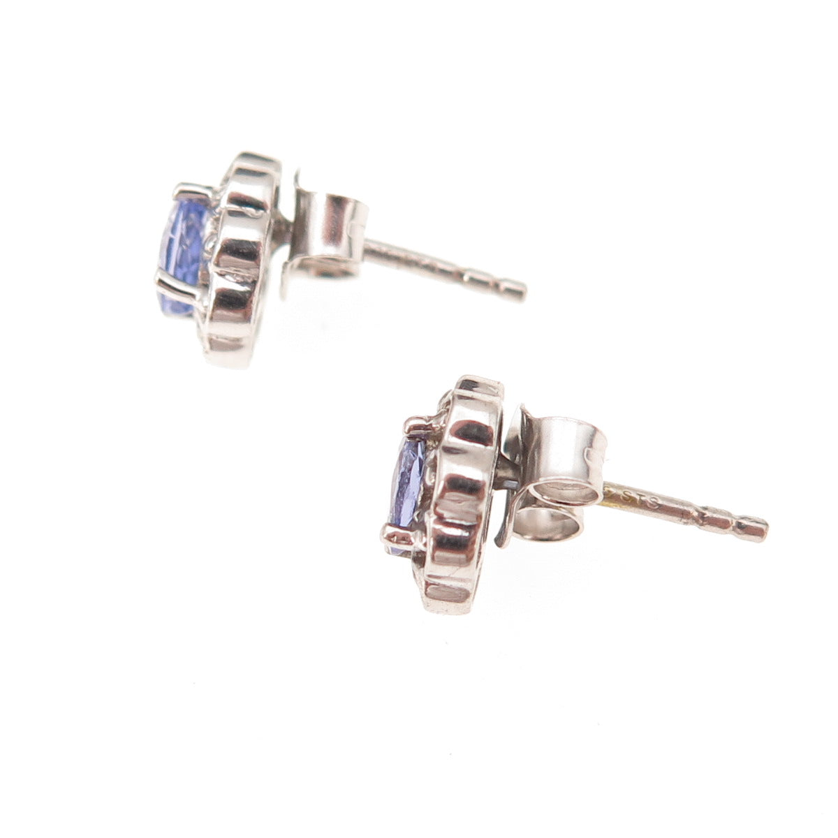 Chuck Clemency 925 Sterling Silver Real Oval-Cut Tanzanite Flower Stud Earrings