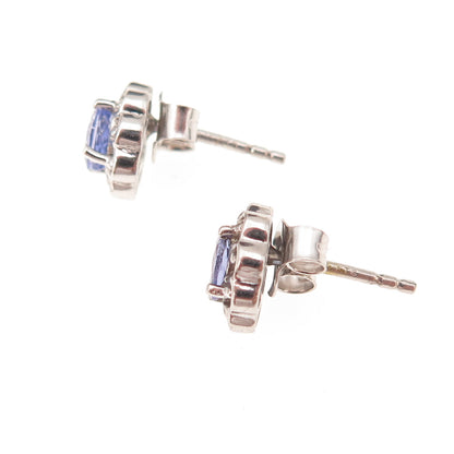 Chuck Clemency 925 Sterling Silver Real Oval-Cut Tanzanite Flower Stud Earrings
