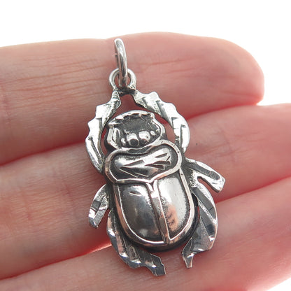 800 Silver Vintage Egypt Scarab Double Sided Oxidized Pendant