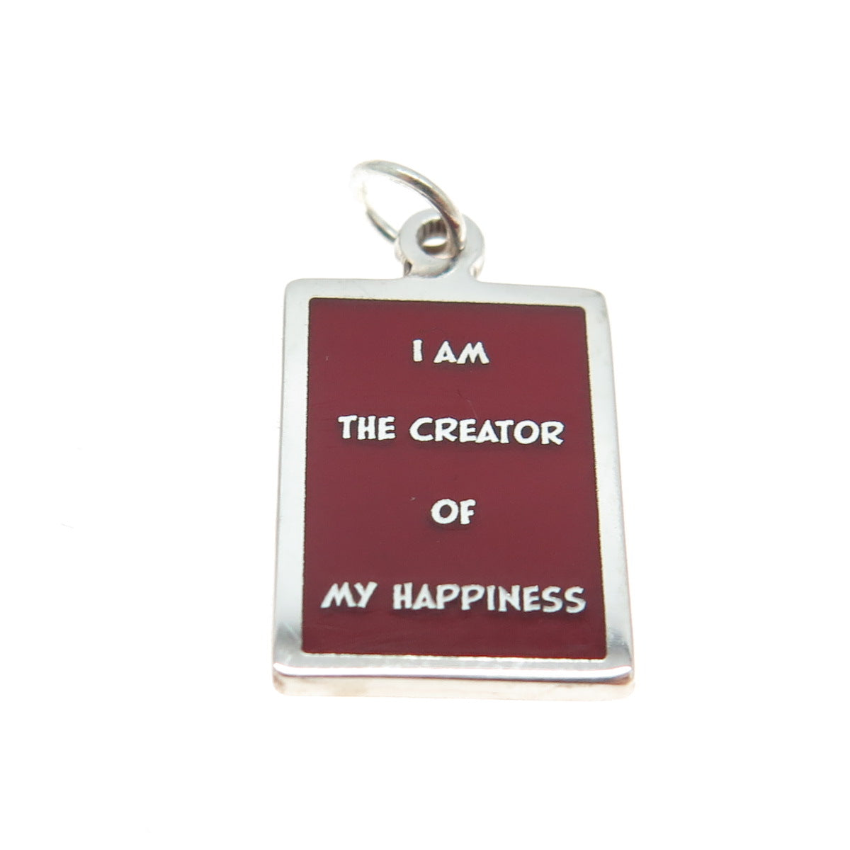 925 Sterling Silver Red Enamel "I Am The Creator Of My Happiness" Charm Pendant