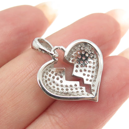 925 Sterling Silver Round-Cut Shaped C Z Broken Heart Pendant