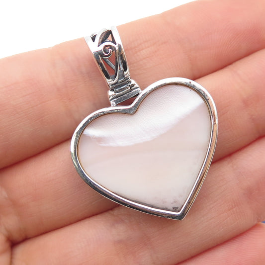 BOMA 925 Sterling Silver Vintage Real MOP Ornate Heart Charm Pendant
