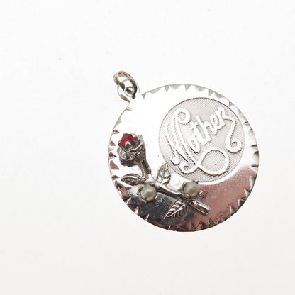 Town & Country 925 Sterling Vintage Real Pearl Rhinestone Mother Charm Pendant