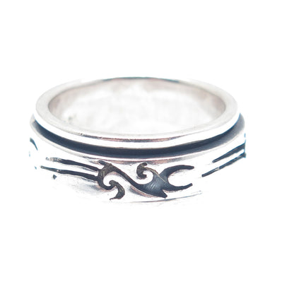 925 Sterling Silver Vintage Tribal Band Ring Size 9.5
