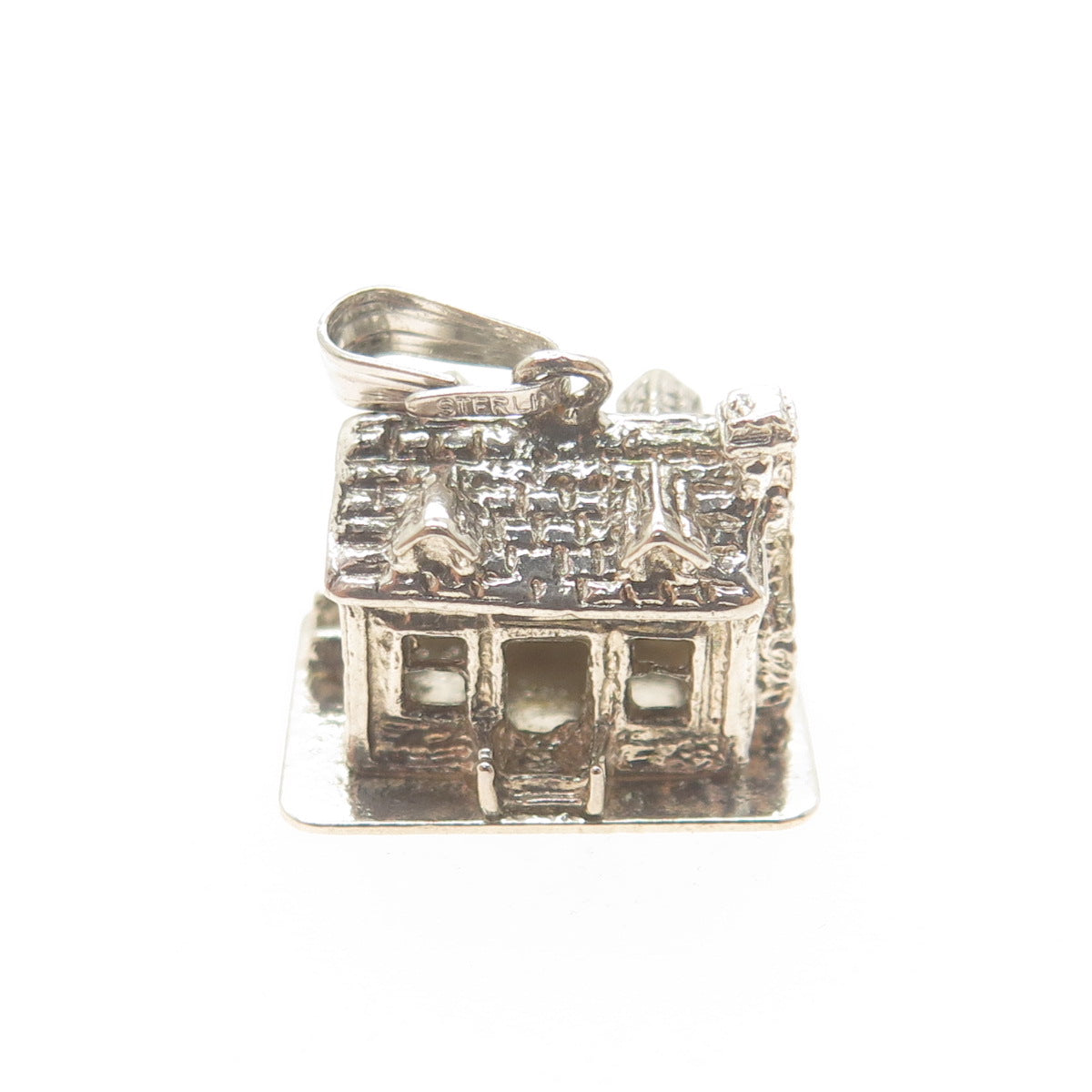 925 Sterling Silver Antique Art Deco Old Town House Minimalist Charm Pendant