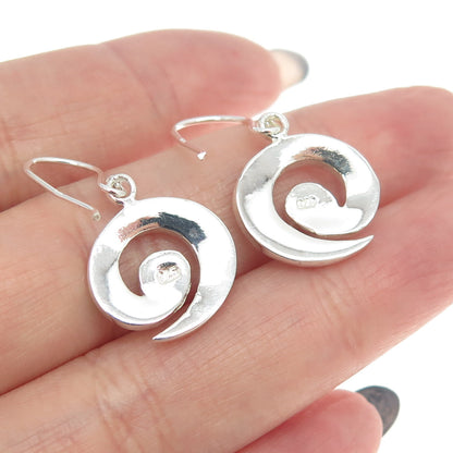 925 Sterling Silver Real Mother-of-Pearl Spiral Dangling Earrings