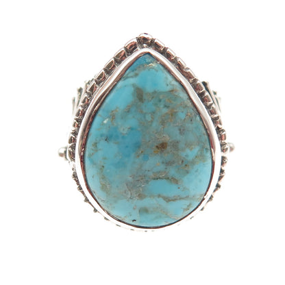 925 Sterling Silver Vintage Real Tyrone Turquoise Teardrop Ring Size 6.25