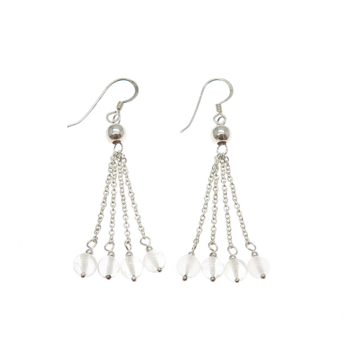 925 Sterling Silver Vintage Clear Crystal Tassel Dangle Earrings