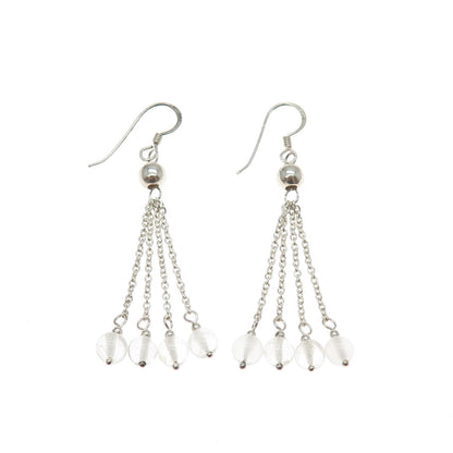 925 Sterling Silver Vintage Clear Crystal Tassel Dangle Earrings