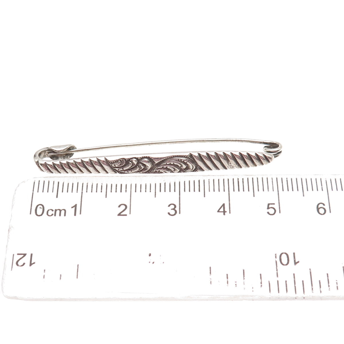925 Sterling Silver Antique Art Deco Floral Oxidized Bar Pin Brooch
