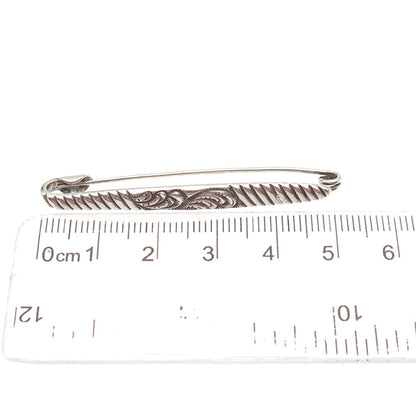 925 Sterling Silver Antique Art Deco Floral Oxidized Bar Pin Brooch