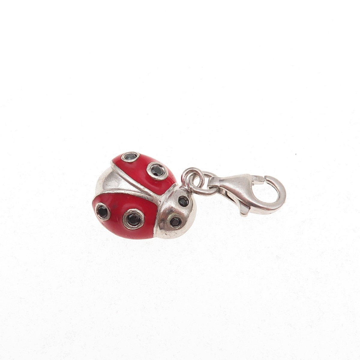 Agatha Paris 925 Sterling Enamel Black Spinel Ladybug Lobster Lock Charm Pendant