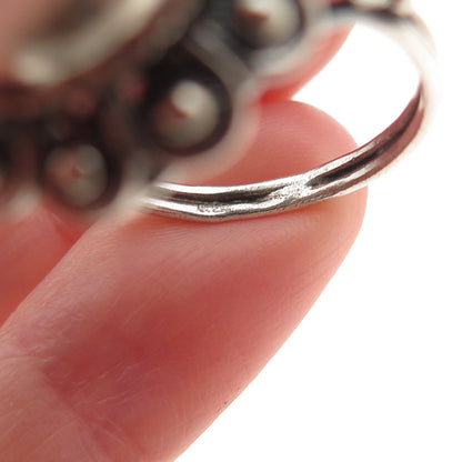 925 Sterling Silver Antique Art Deco Real Aventurine Floral Oxidized Ring Size 9