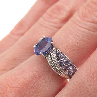 925 Sterling Silver Real Diamond Tanzanite & Iolite Ring Size 8